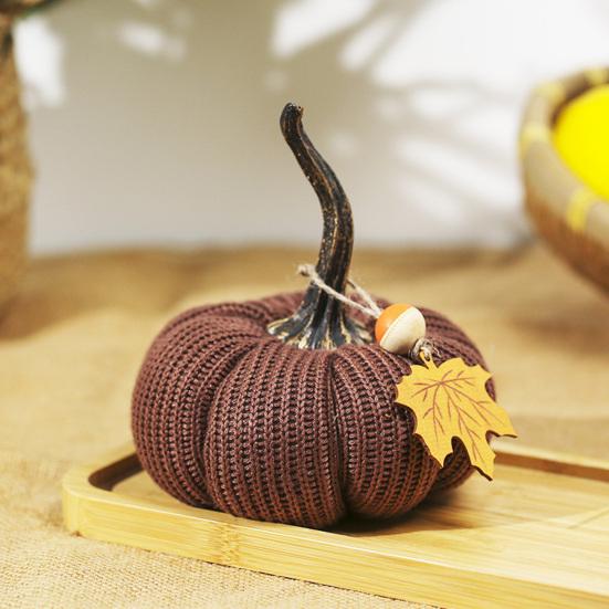 

Mini Knit Pumpkins Desktop Ornaments Autumn for Fall Thanksgiving Harvest Artificial Pumpkin Crafts Festival Halloween помаранчевий