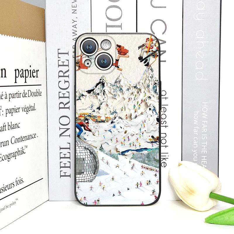 Oil Painting of Snow Scene Skiing Pattern Phone Case for iPhone 17 16 12 11 14 Plus 13 15 Pro Max 12 13 Mini X XS XR Soft Cover