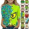 Christmas Children's 3/4 Sleeve Tops Casual  Printed Daily T Shirt Round Neck Pullover Blouse