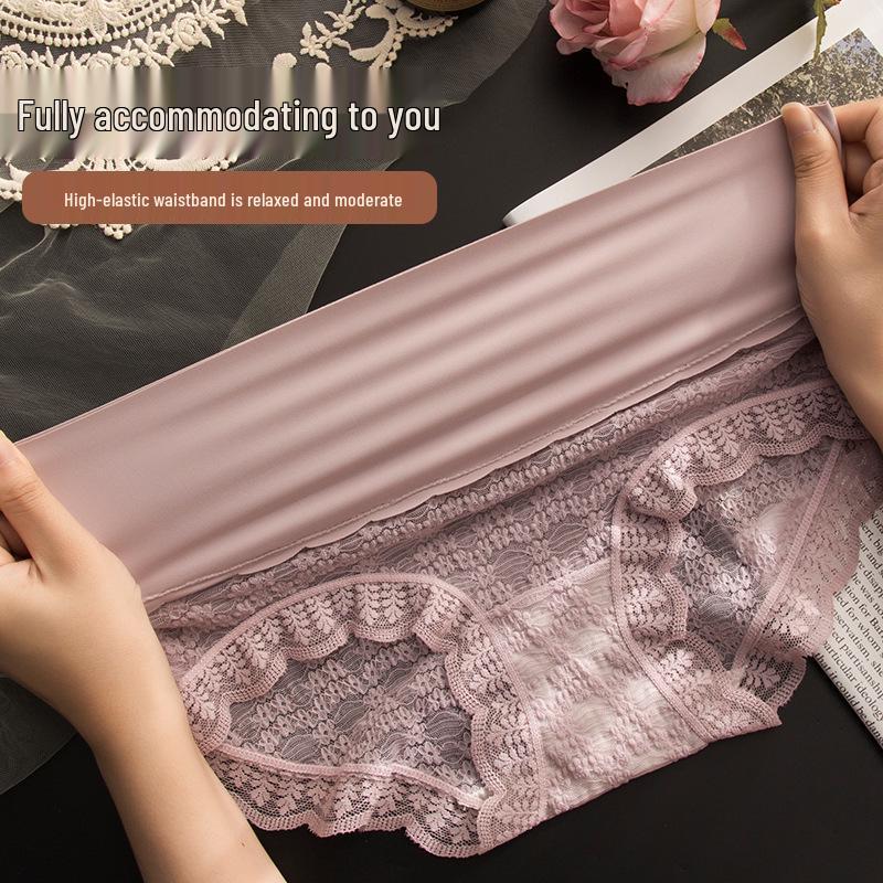 TikTok Women's Lace High-Waist Seamless Tummy Control Panties - Breathable, Thin, Plus Size Summer Briefs