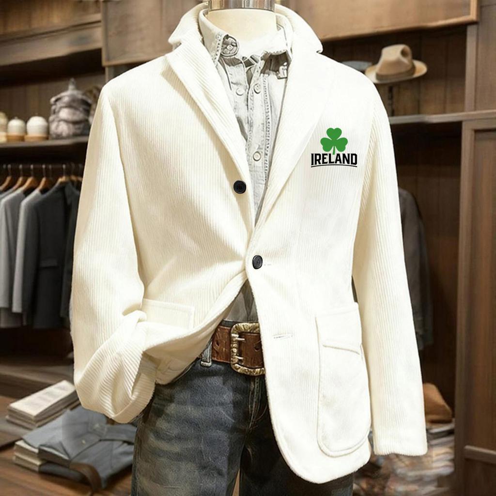 Men's Printing Corduroy Warm Pocket Suit Jacket Cardigan Men's Casual Suit