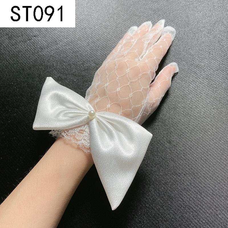 Lace Pearl Satin Bridal Gloves - Short Wedding Photo Accessory