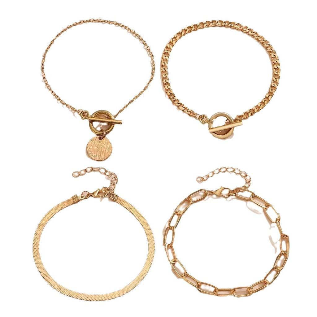 Set di Braccialetti a Catena Ossa di Serpente in Metallo Retrò con Chiusura OT per Donna - Stile Hip Hop Europeo e Americano