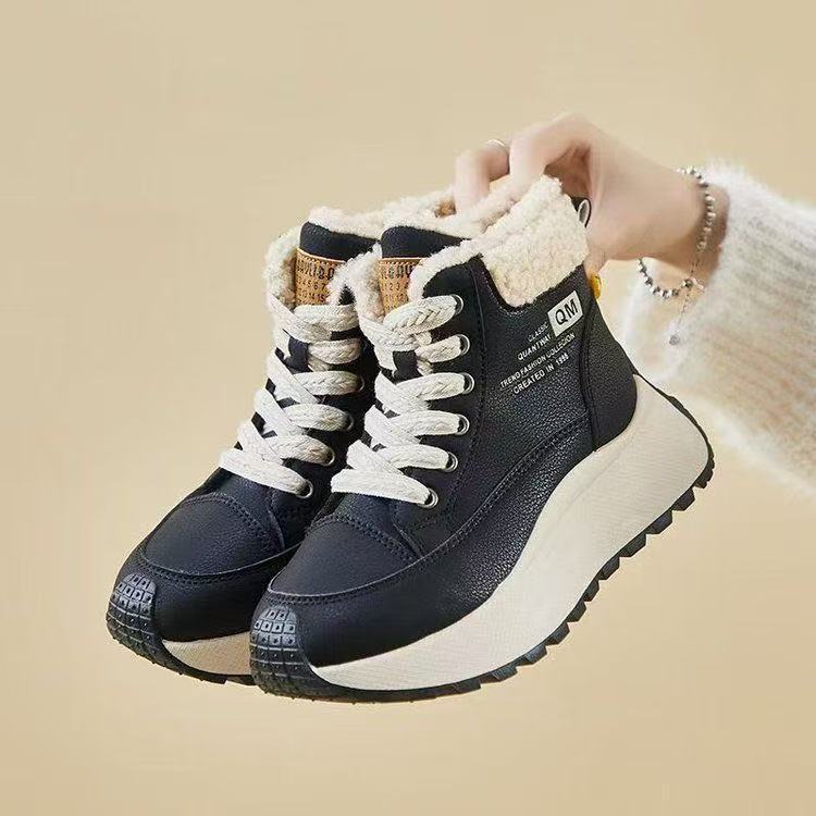 

High-top cotton shoes platform dad shoes four seasons new velvet four seasons short boots waterproof and non-slip snow boots 35【foot length 22.5cm】 чёрный