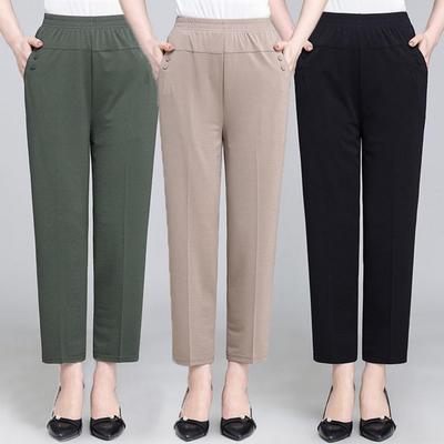 Summer Ice Silk Thin Pants Lady Casual Cropped Pants Middle-aged Elderly Loose High Waisted Elastic Waist Women Pants Casual Trousers