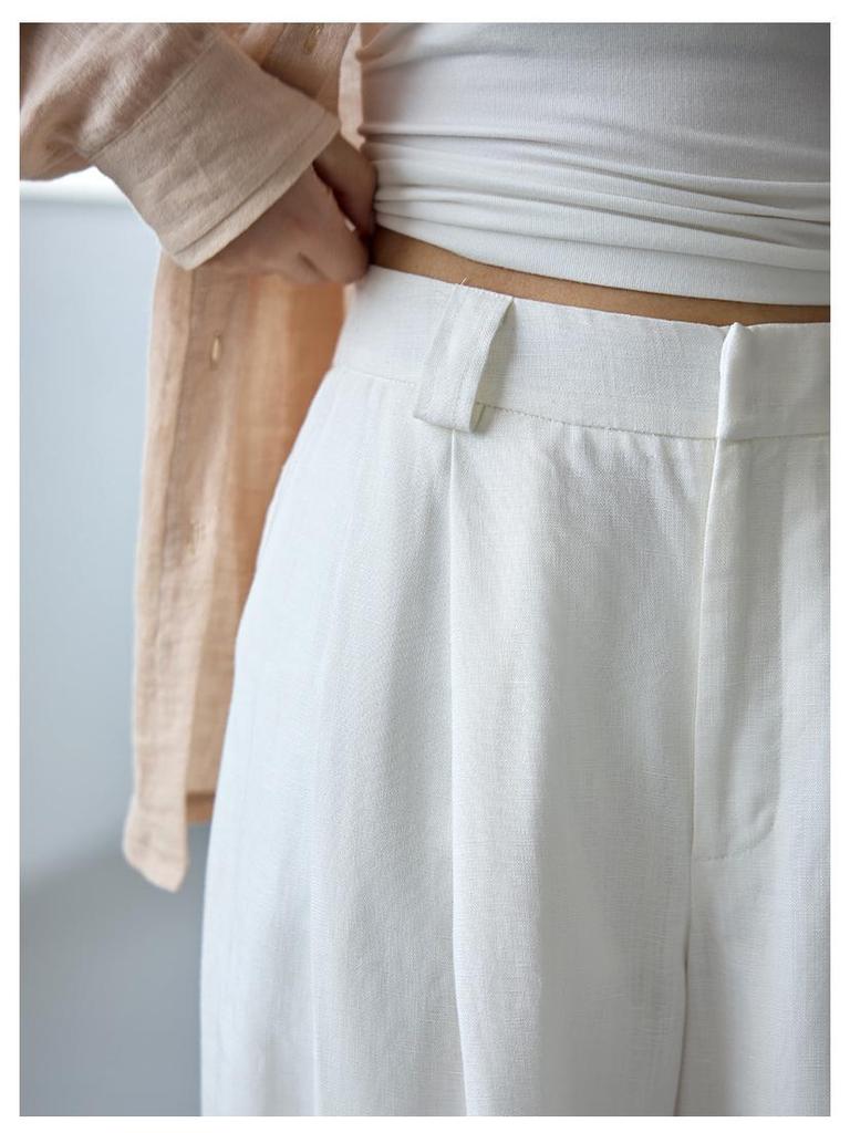 Women's Autumn Wide-Leg Commuting Pants - Tencel Linen, Pleated, Slimming, Versatile, High-End Drape