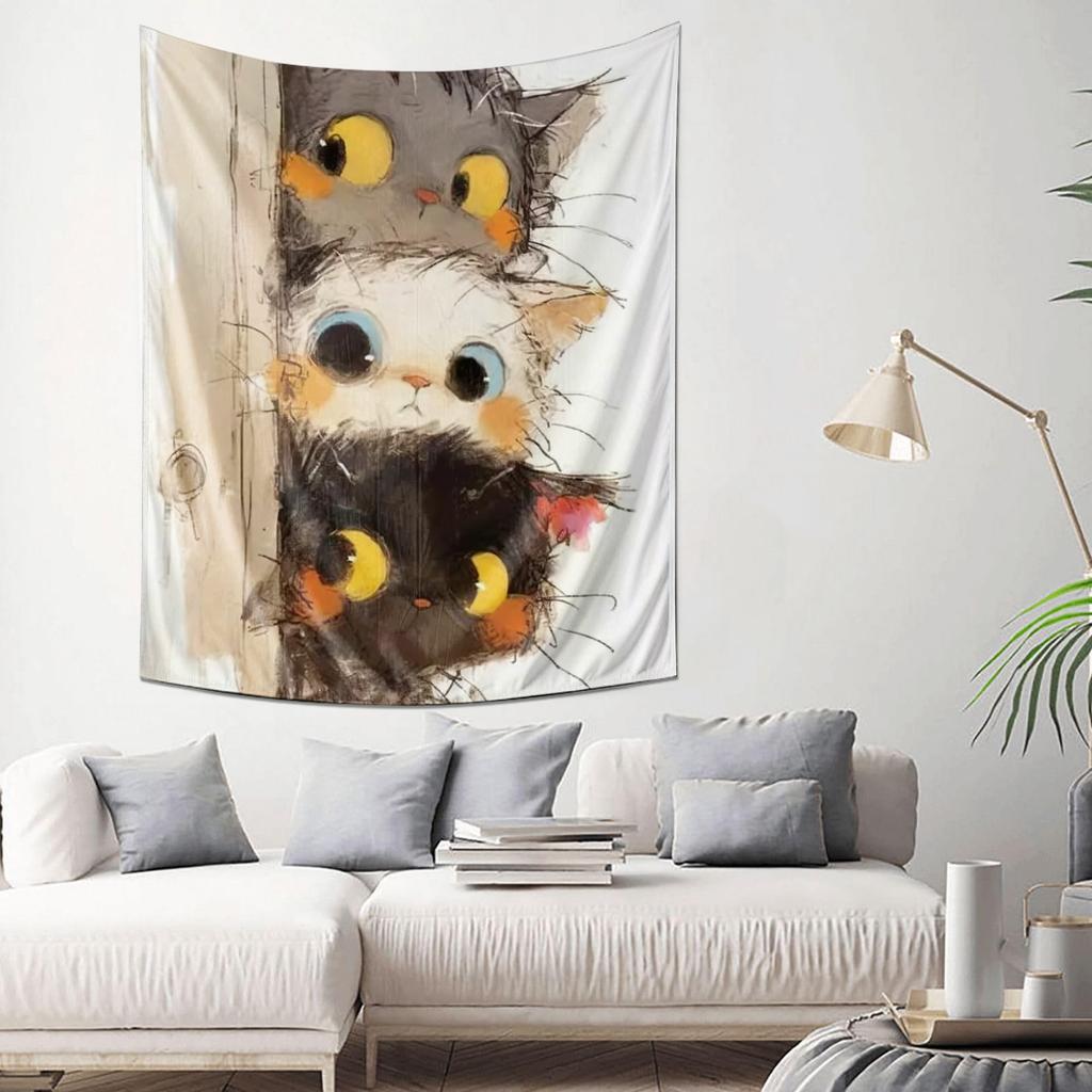 Cute Kitten Mural Hanging Cloth  Artistic Cat Picture Home Decor Tapestry