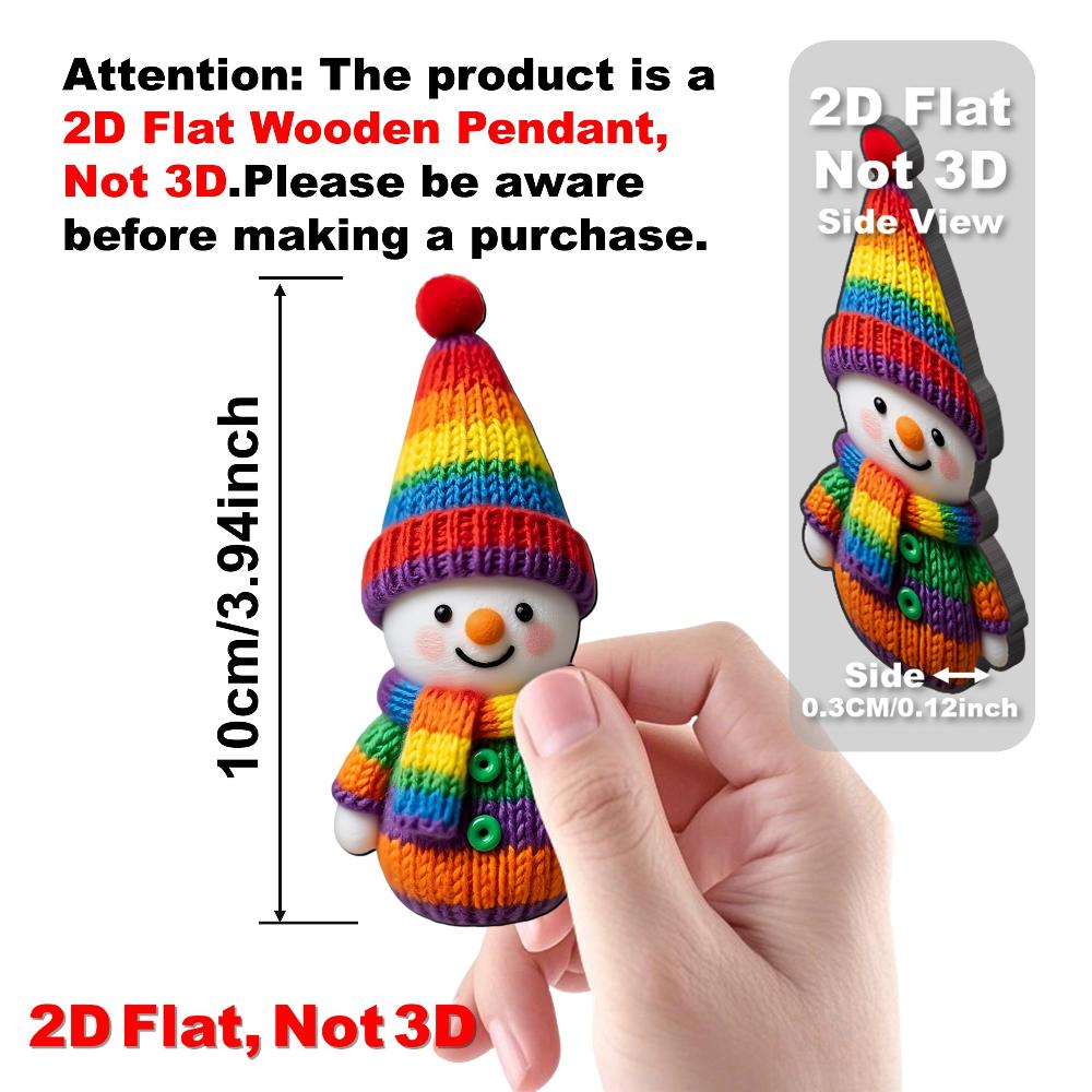 16pcs Color-Coded Knitted-Style Snowman Wooden Ornaments-Christmas Tree Pendants, Wall & Tree Decor,Party Favors&Gifts, 2D Flat,