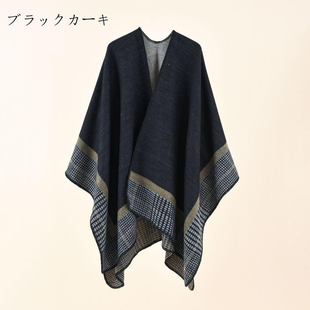 YAYUPLUS Women's Large Poncho/Polero/Shawl Top, Autumn/Winter Knit Cape Coat, Check Pattern, Winter Wear, Stylish Casual Outerwear (Black/Khaki)