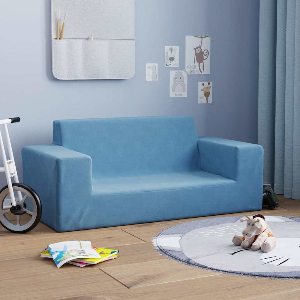 Vidaxl 2-Os. Sofa For Children, Blue, Soft Plush
