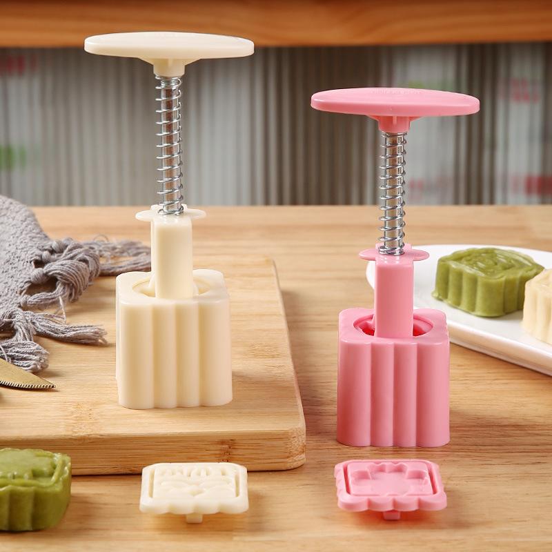 Flower Mooncake Mold Set 1 Mold 5 Stamps Diy Manual Flower Cookie Stamps Mooncake Maker Baking Tool Kitchenware Supplies