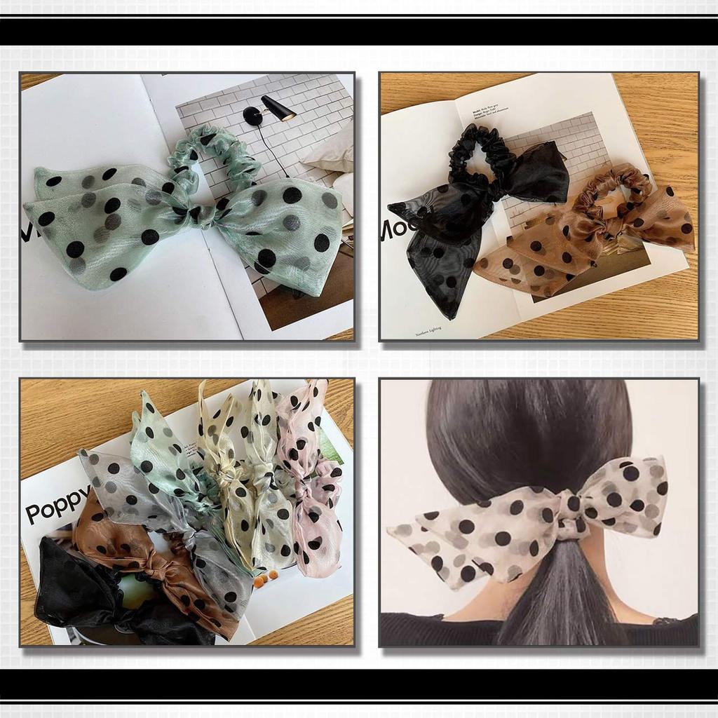 WHITE FANG Scrunchie Hair Tie with Polka Dot Stylish and Cute Hair Accessory for ZA073 Pattern, Women, (04 White)