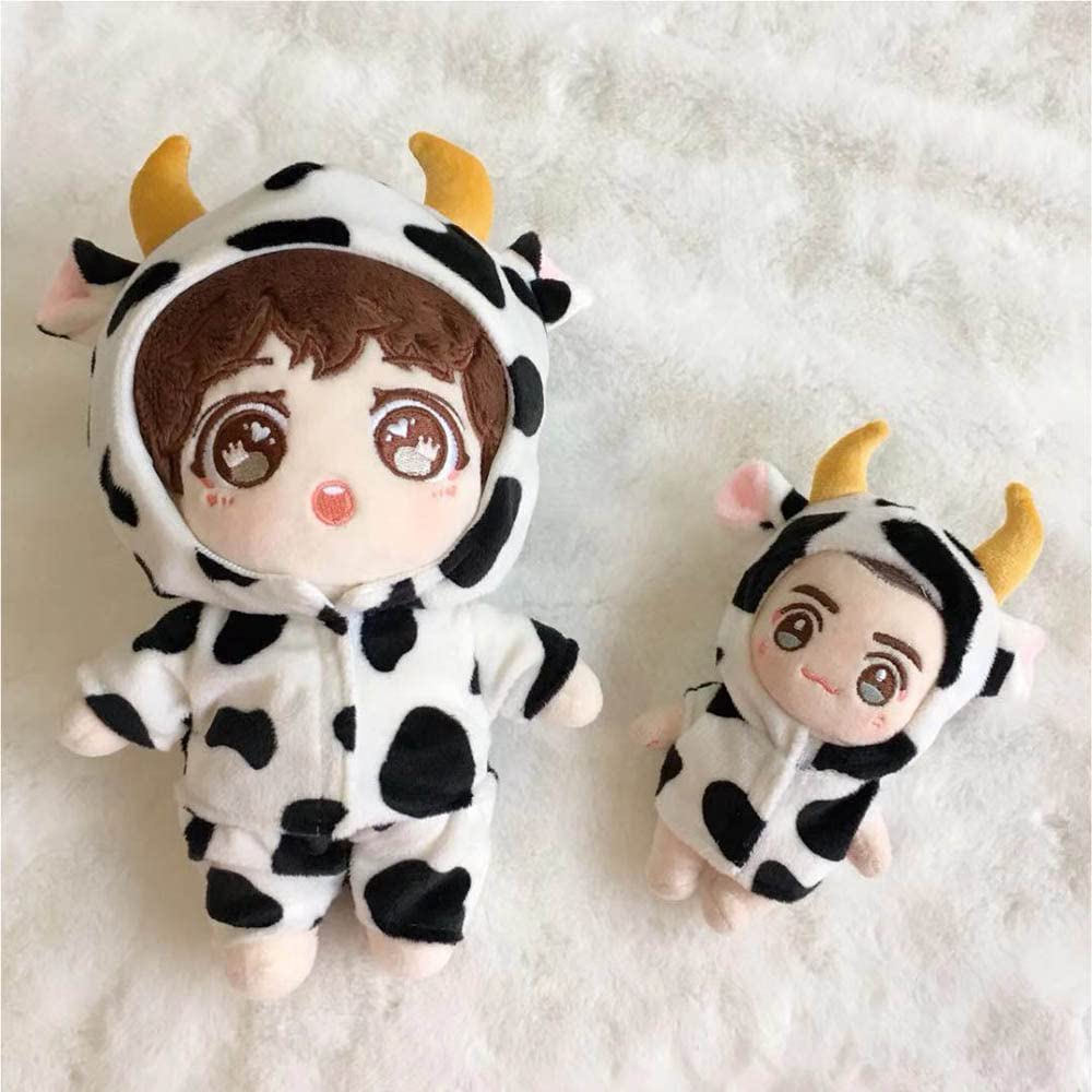 Niannyyhouse Vestiti per Bambole da 10 cm, Vestiti in Cotone per Bambole, Vestito da Mucca, Felpa con Cappuccio, per Peluche, Vestiti per Bambole Bambino, Design Floreale Bianco e Nero,