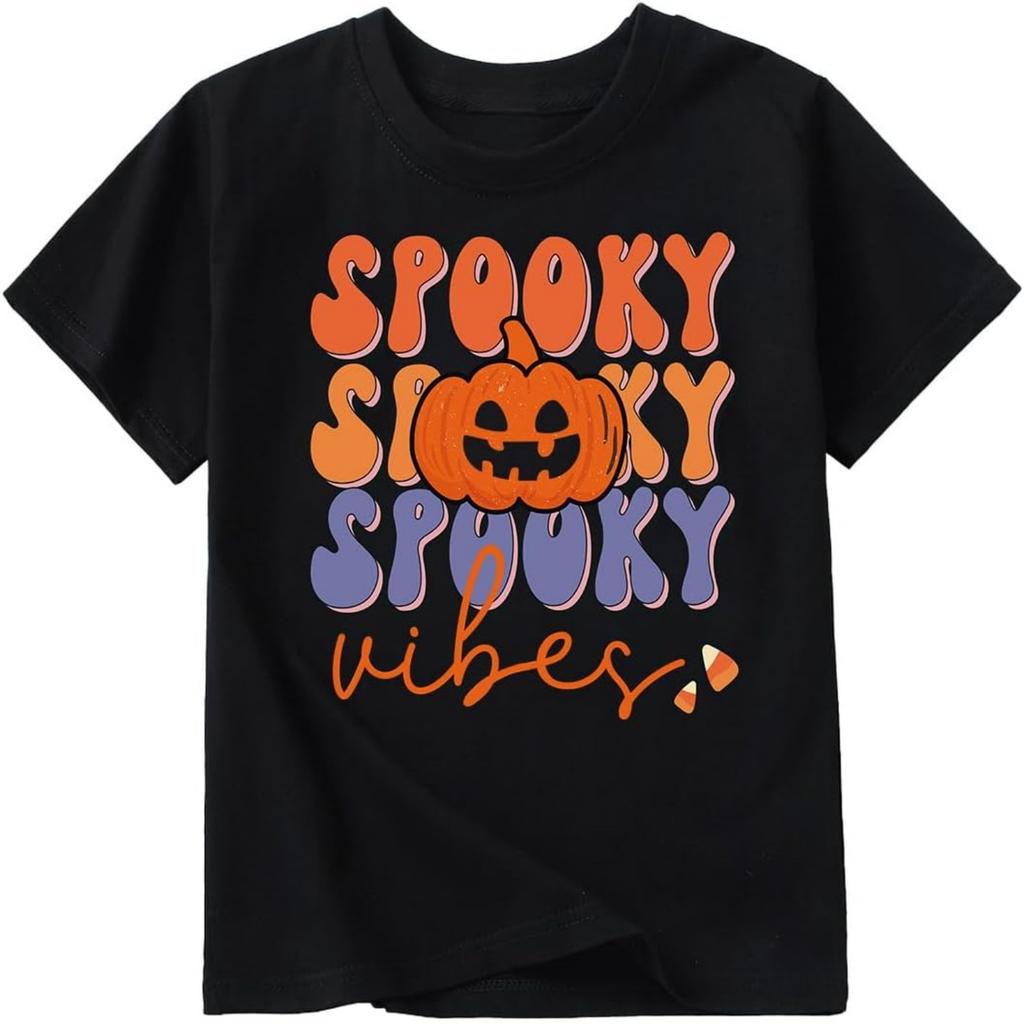 Toddler Boys Girls Halloween Shirt Skeleton Ghost T-Shirts Boo Tees Spooky Tops Short Sleeve 2-12 Years