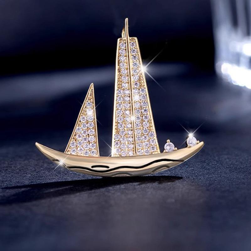 Exquisite Small Sailboat Brooch For Women Men Temperament Lapel Pins Versatile Shiny Corsage Clothing Accessories Gifts