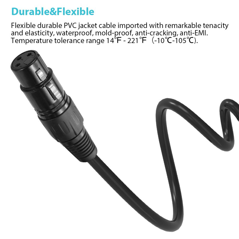 1M/3.3ft XLR-kabel DMX-scenelyskabel 3-pins XLR hann- til hunnplugg Svart PVC-kontakt for flytting