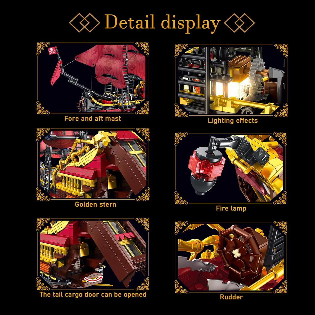 2000+PCS MOC Pirate Ship Series Assembly Building Blocks Model With Lighting Assembly Children's Toys Gift Home Ornaments