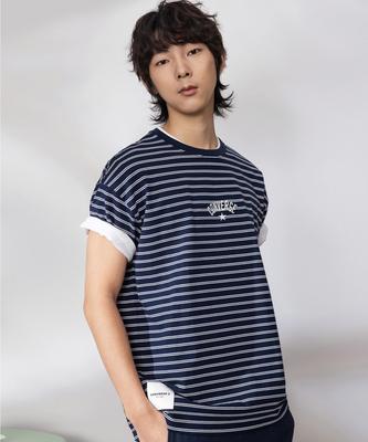 Keonbeoseu Striped Logo Loose Fit T-Shirt Obsidian Ucj690-695