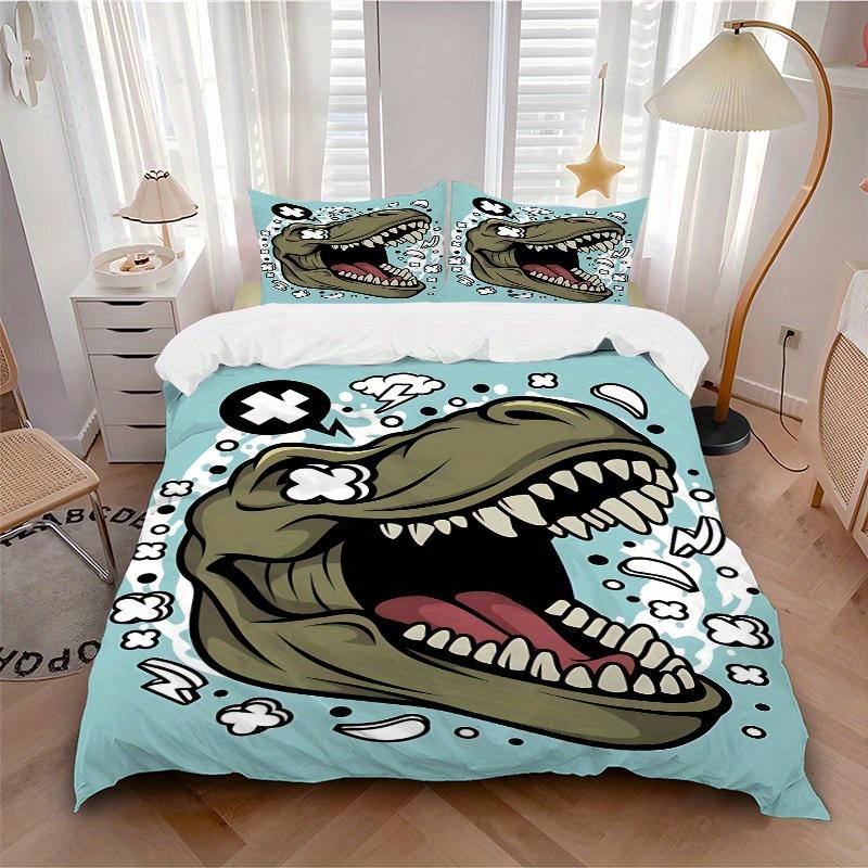 

3pcs Dino Roar 1Cover + 2Pillowcases, PillowInserts NotIncluded, Machine Washable, All - Season Use, Suitable for Bedroom Guest Room90 135x200cm