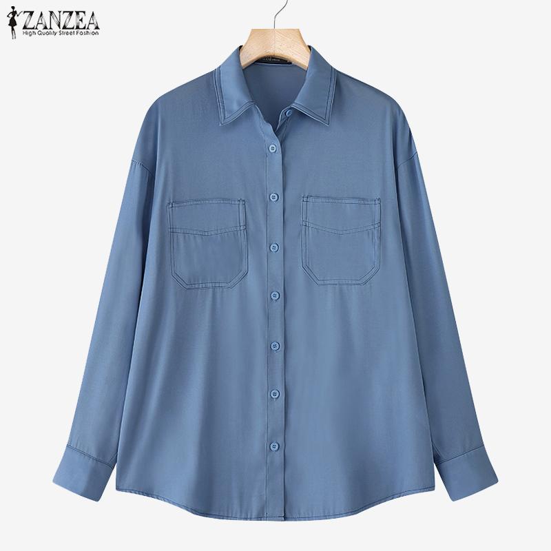 

ZANZEA Женская повседневная блузка классического кроя с отложным воротником, свободного покроя, с длинными рукавами 5XL