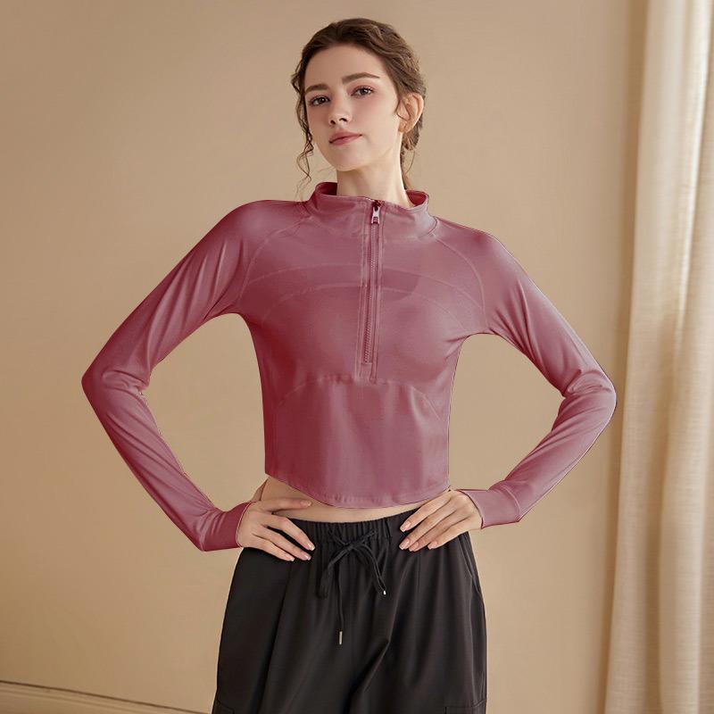 

Women s High-End Slim Fit Half-Zip Yoga Top - Long-Sleeved, Autumn Running Sports T-Shirt L