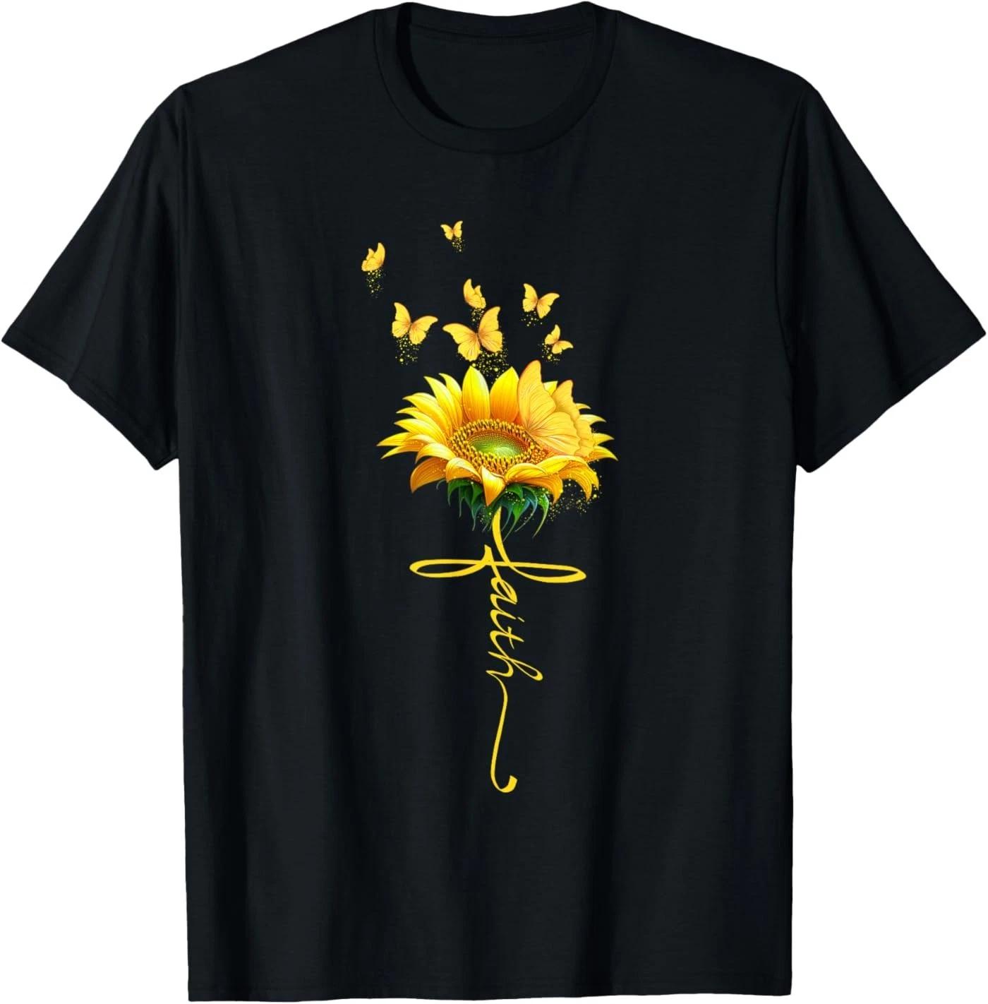 Faith Cross Sunflower Butterflies Flowers Christians T-Shirt 100