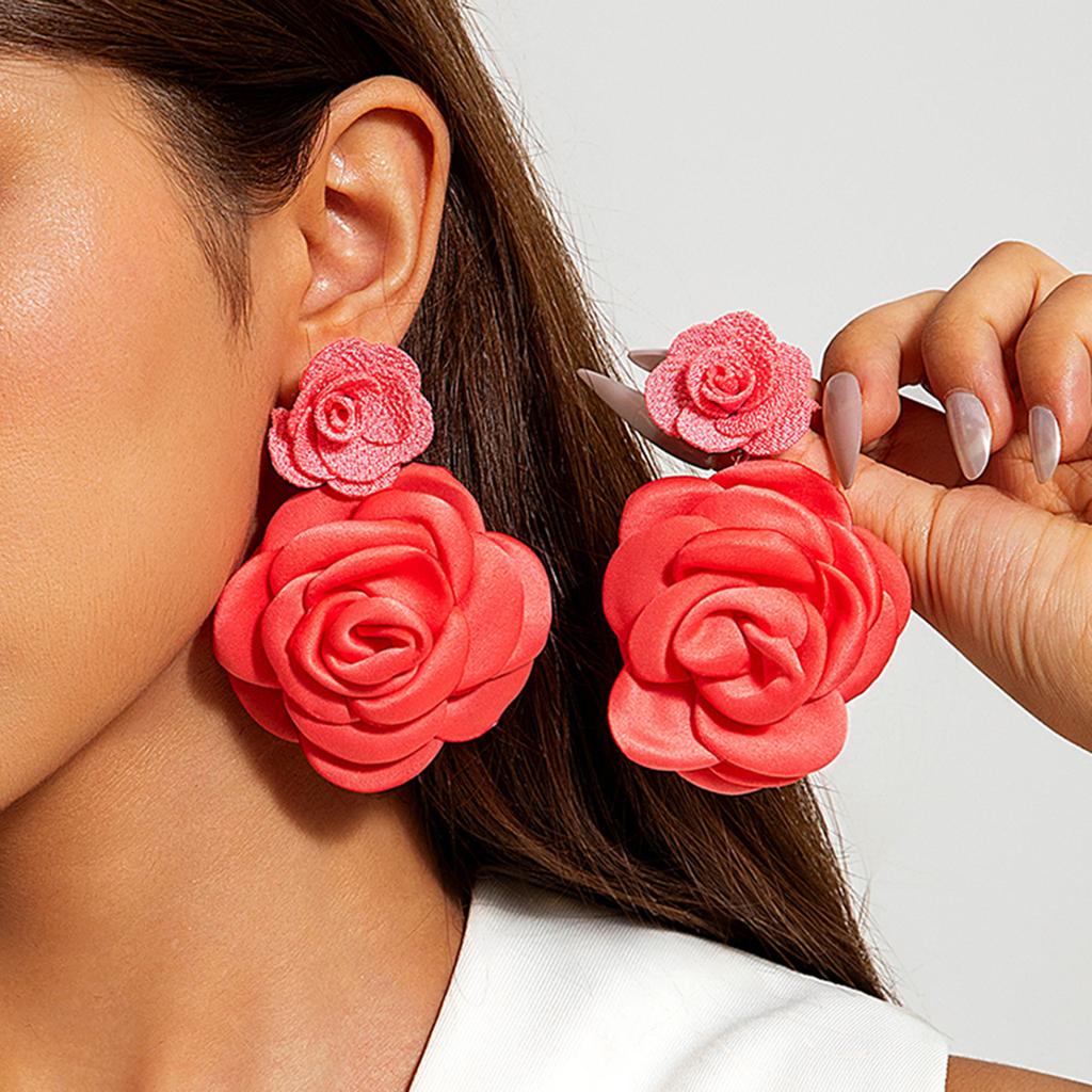 Fresh multi-colored flower earrings Valentine's Day series gentle simulation big flower earrings earrings women