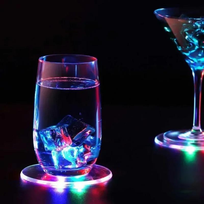 LED Leuchtender Untersetzer Flaschenaufkleber Tischset, Bunter Blinkender Lichtring für Bar Nachtclub Party Stand Getränkedekoration