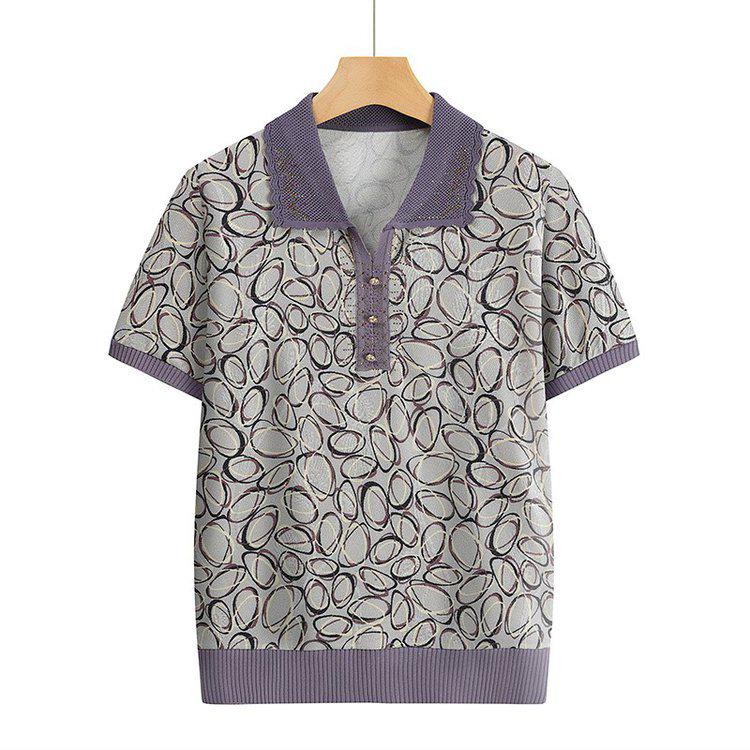 

Women s Summer Plus Size Printed T-shirt - Short Sleeve, Loose Casual Fit for Middle-aged and Elderly 4XL фіолетовий