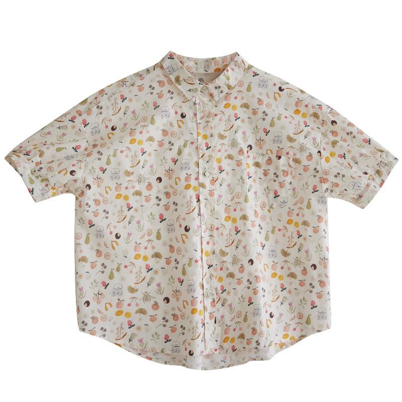 DIMANAF 2026 Plus Size New Summer Women Blouse Shirt Short Sleeve Beach Print Floral Casual Loose Cotton Lady Tops Tees Shirts
