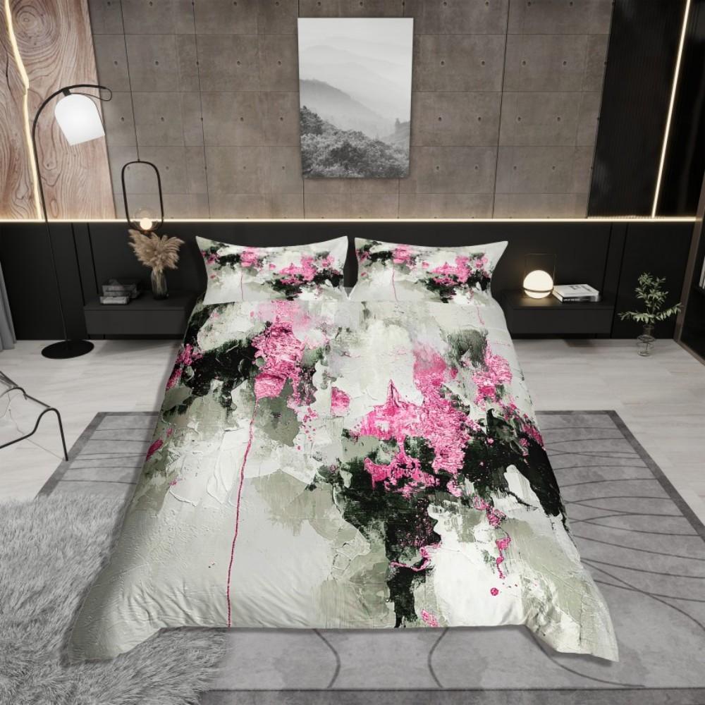 Homewish Adult Chic Watercolor Duvet Cover Set,Gold Oil Printing Artwork Bedding Set,Modern Fashion Abstract Bed Set