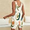 Women Plus Size Scoop Neck Sleeveless Tropical Sunset Print Loose Fit Short Romper With Pockets