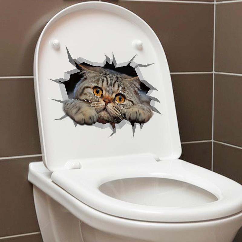 3D Cat Sticker Self Adhesive Toilet Bathroom Decoration Funny Animal Wall Art for Laundry Room Decor