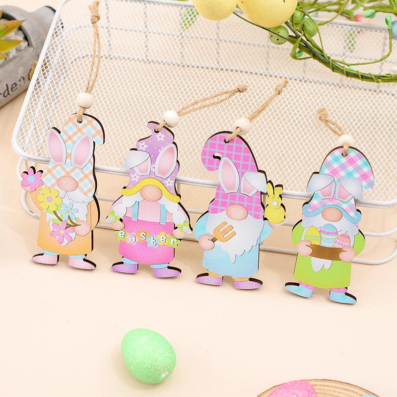 Easter Decorations: 8 Pieces Per Box of Easter Eggs, Cute Faceless Fairy Old Man Wooden Pendant