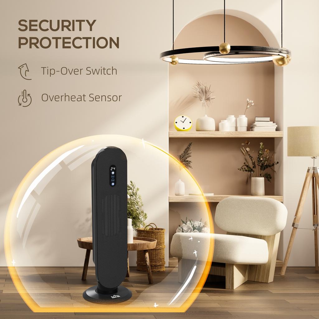 45 Degrees Oscillating Ceramic Space Heater, with Remote - Black