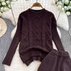 New Loose Knit Fried Dough Twists Sweater Suit Women's Winter High Waist Slim Straight Wide Leg Pants Two-piece Set