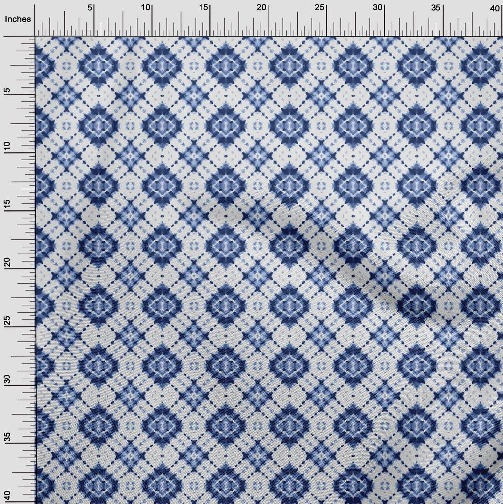 oneOone Cotton Poplin Navy Blue Fabric Check Shibori Sewing Fabric By The Yard Printed Diy Clothing Sewing Supplies 42 Inch