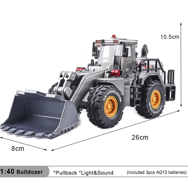 Bulldozer Alloy+Plastic Diecast Model Engineering Play Vehicles Pull Back Driving Loader Car Toys Collection Gifts For Children