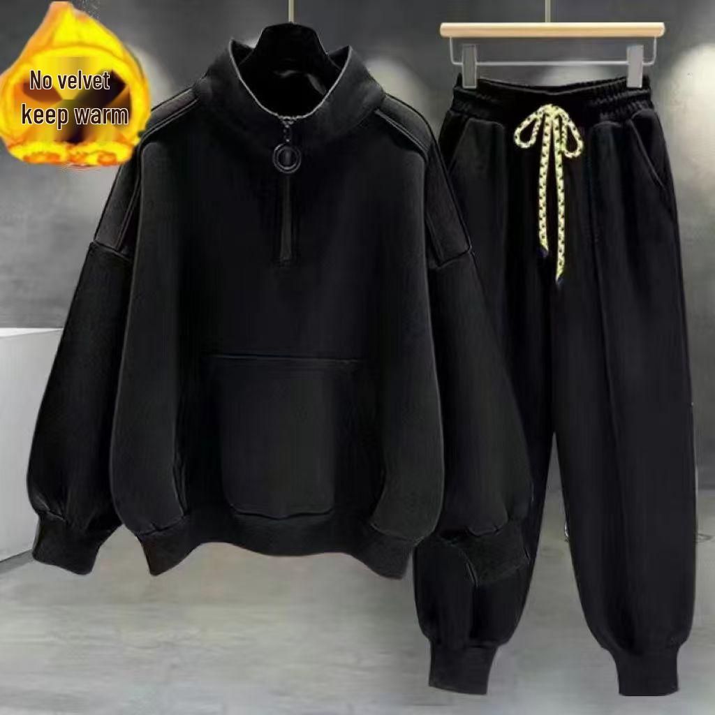 Men's Fleece-Lined Half-Zip Sweatshirt: Trendy Hong Kong Style, Thickened, Half-High Neck, Long Sleeve, with Loose Fit