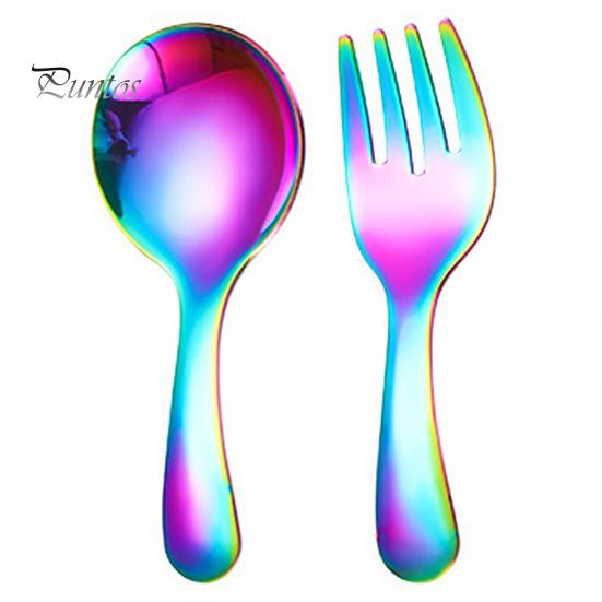 2Pcs/Set Stainless Steel Baby Spoon Fork Set Short Handle Mirror Polished Mini Ice Cream Dessert Tea Soup Spoon Fork Set Kitchen Cutlery Utensils