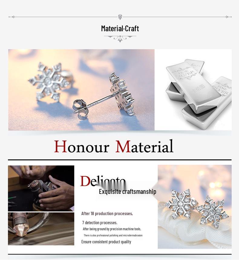 925 Sterling Silver Snowflake Stud Earrings, Simple Christmas Gift in European and American Style