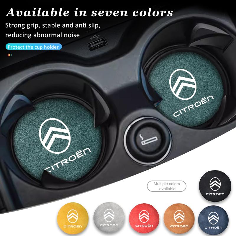 2pcs Suede Car Coaster Non-slip Water Cup Mat Bottle Holder Pad For Citroen C4 C3 C5 C1 C2 C6 VTS C4L DS3 DS4 DS5 Grand Berlingo