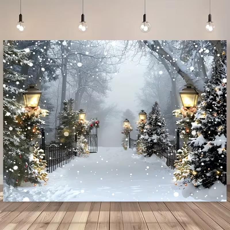 

2D Snowy Christmas Lane Photography Backdrop Street Lamp Background Cloth 47.2x31.5inch/120*80cm
