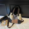 Simple and Fashionable Women's Bags Contrasting Color Canvas Bags Women's Large-capacity Retro Contrasting Color Splicing Cloth Bags New Shoulde
