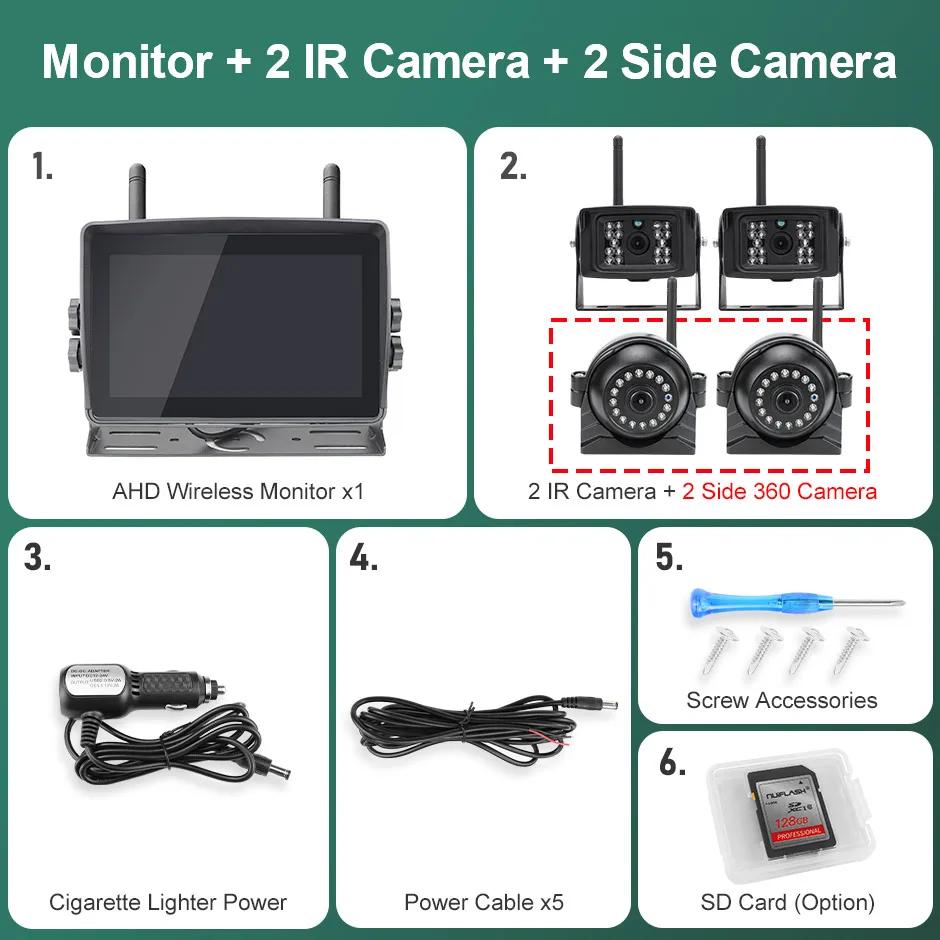 Wireless 7'' AHD Blind Spot Alarm Monitor Touch Screen DVR Record IR Night Vision Backup Camera 4CH For Truck/Bus/Trailer/RV/SUV