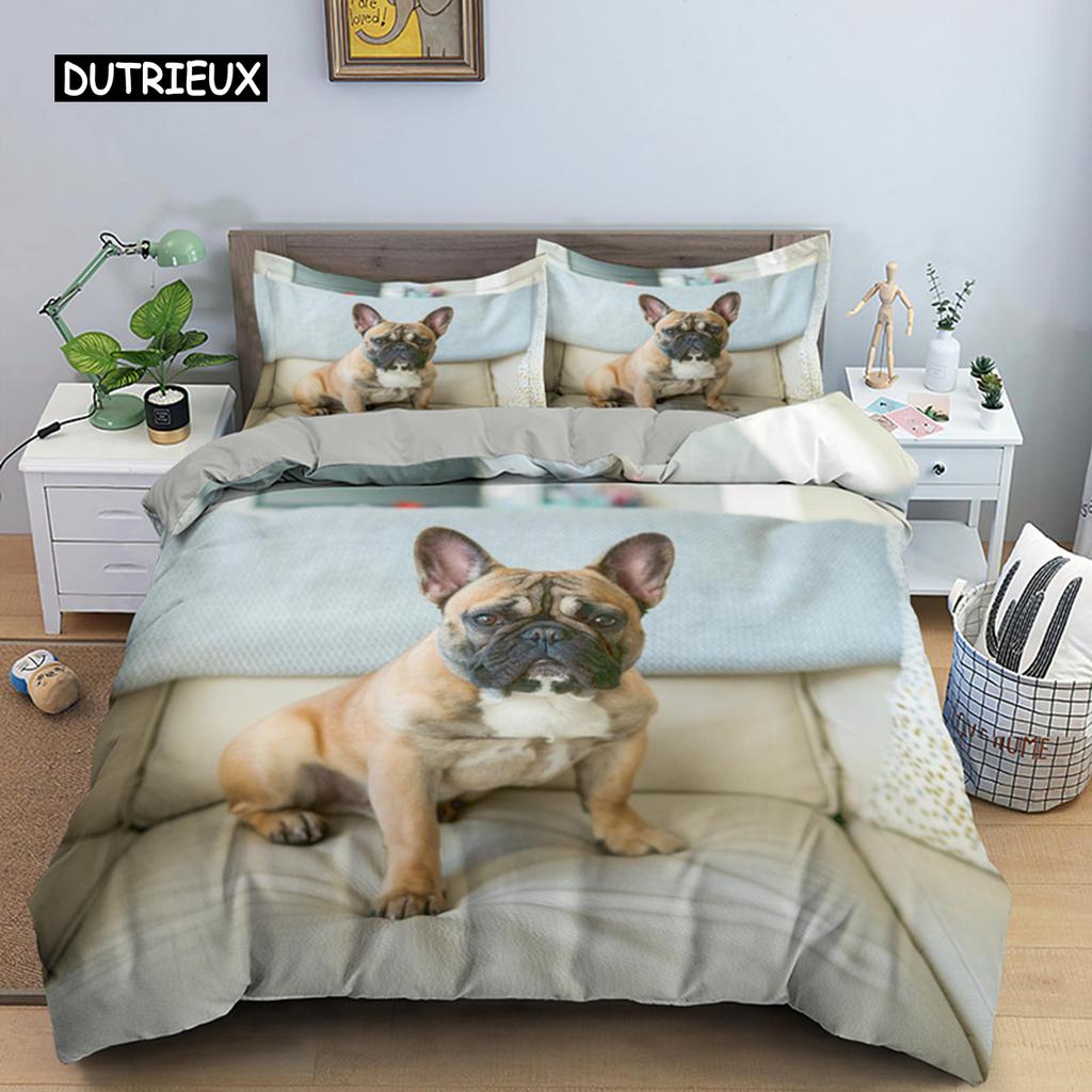 Søtt tegneserie mønster av bulldog Dynetrekksett King Full Size Sengetøyromdekor Mykt Mikrofiber Dyne-/Dundyne Trekk 2/3 stk