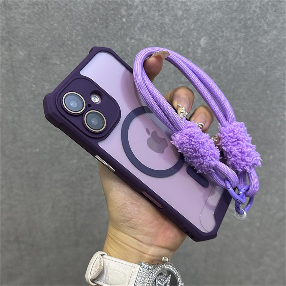 Air Bag Shockproof Magnetic For Magsafe Wireless Charging Wrist Strap Case For iPhone 16 11 12 13 14 15 Pro Max Plus Clear Cover