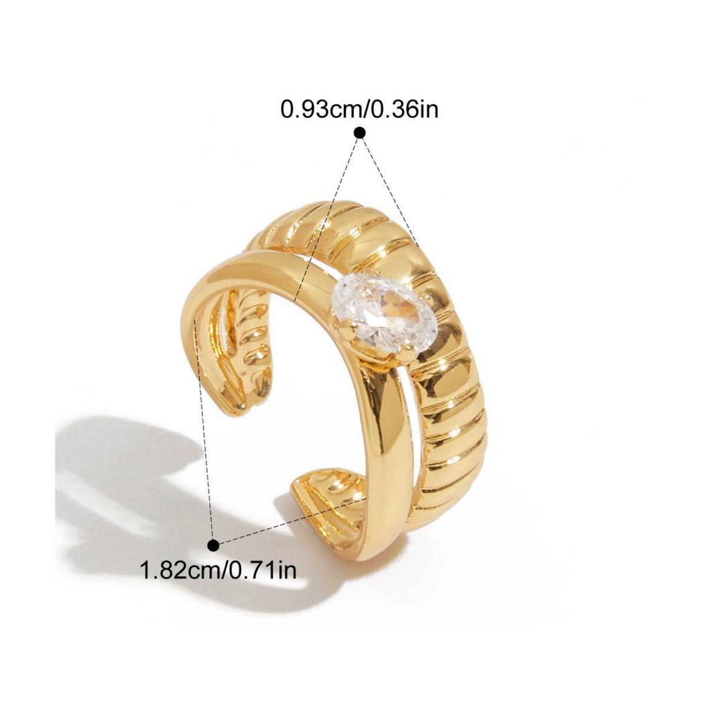 Minimalist Geometric Zircon Hollow Circular Ring for Women Stainless Steel Hammer Pattern Flower Jewelry