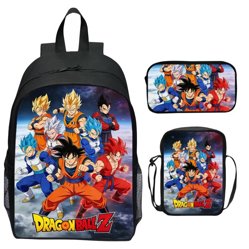 Dragon Ball Aufdruck Rucksack Set 3-teilig, Cartoon Schultasche für Kinder, Leichte Ergonomische Große Kapazität Kinder Buchertasche