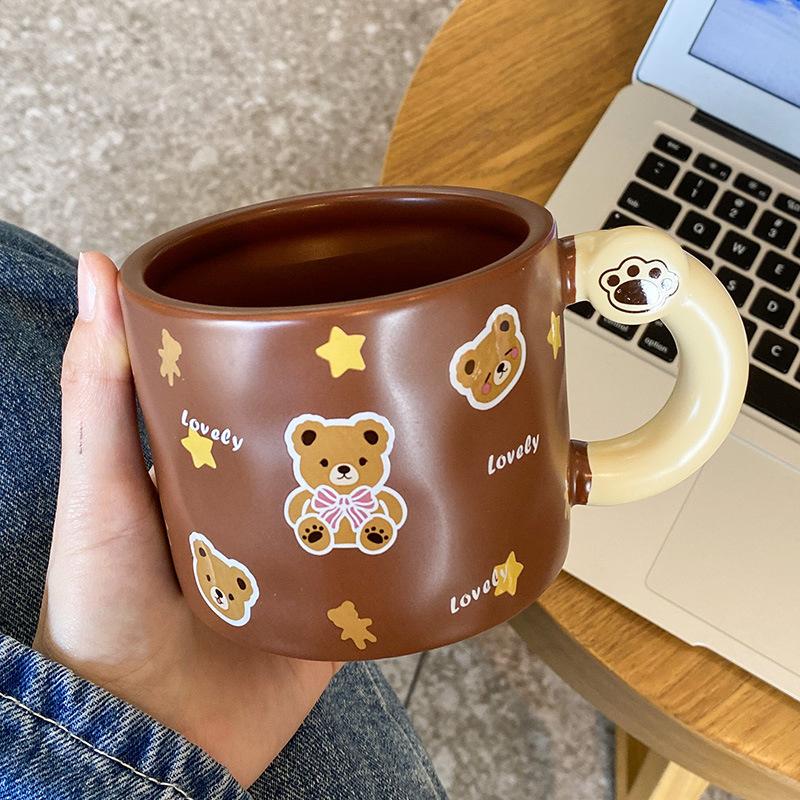 Ceramic Cup Souvenir Mug with Lid Spoon Creative Cute High Value Couple Coffee Water Cup